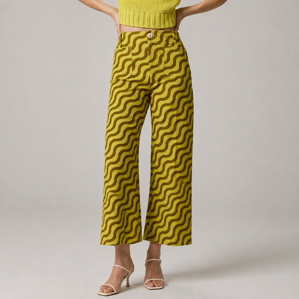 Anthropologie Maeve Colette Pants 29 Wave Print High Rise Wide Leg Crop